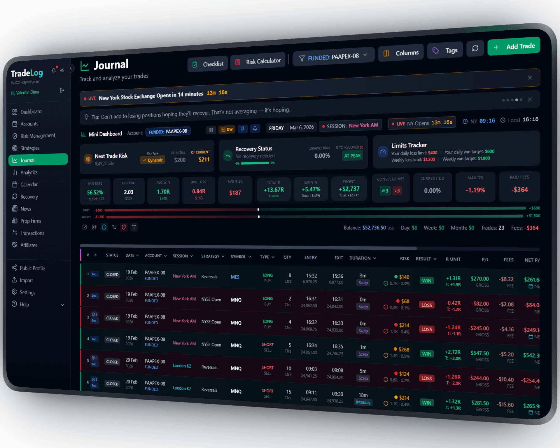 Apex Trading Journal - Auto-sync and analyze your trades