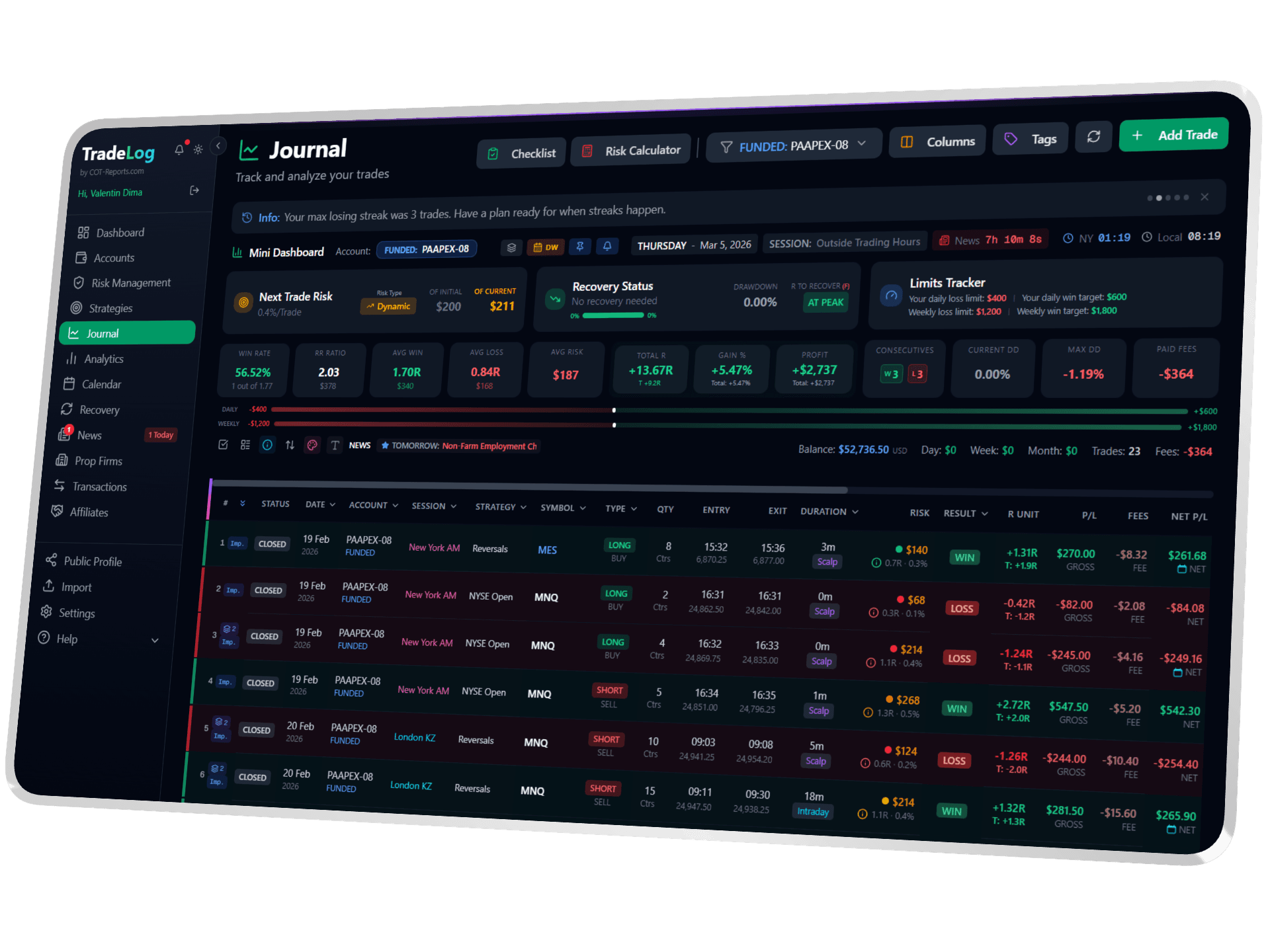 TradeLog Trading Journal